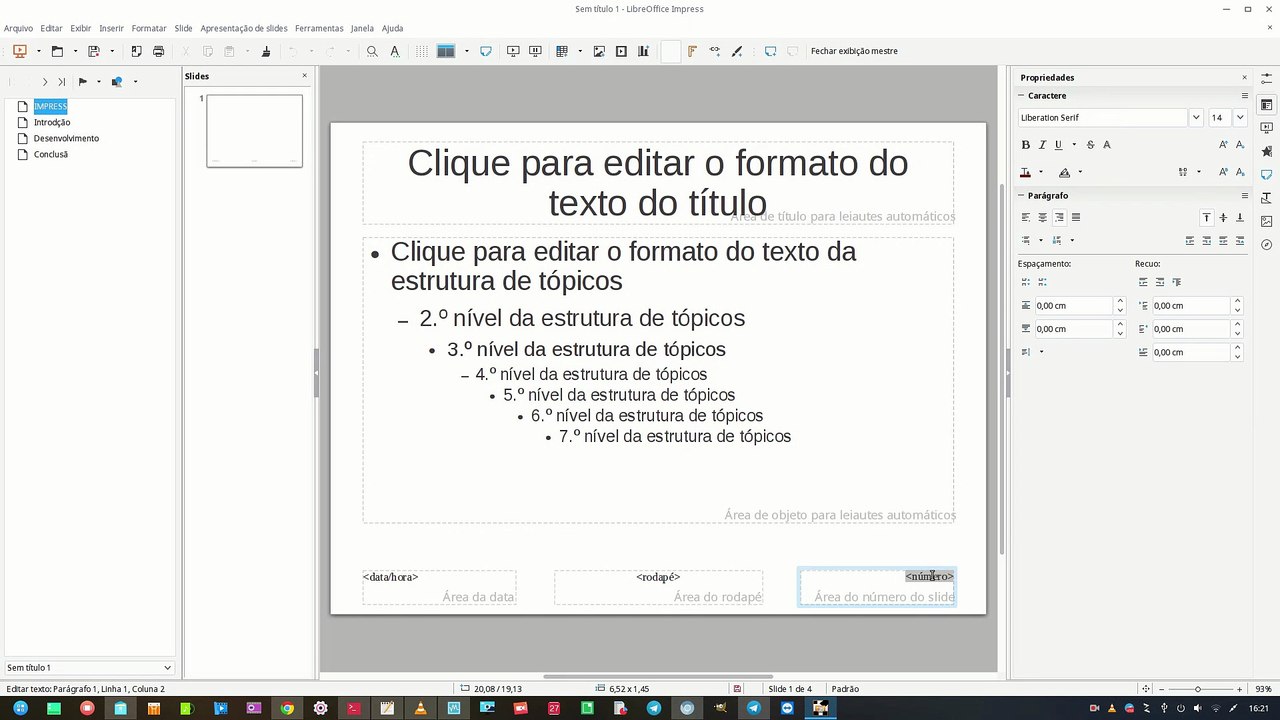 025 LibreOffice Impress - Como posso formatar a numeração automática dos slides no Impress?