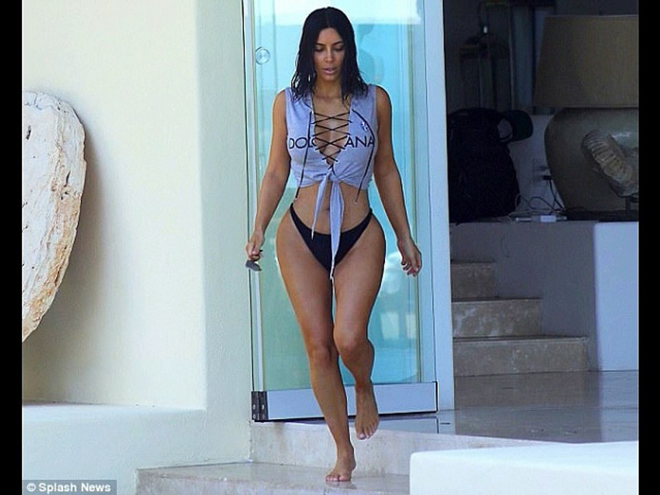 Kim Kardashian wears high-cut swimwear in Mexico