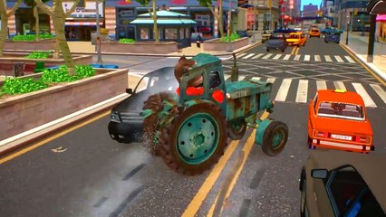 COLOR TRACTOR TALKING CAT TOM CARTOON FOR KIDS - CARS SMASH PARTY + NURSERY RHYMES SONGS WITH ACTION