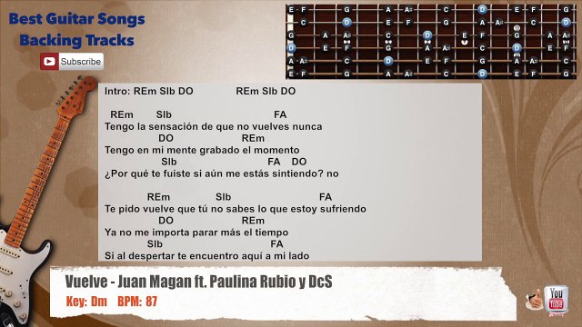 Vuelve - Juan Magan ft. Paulina Rubio, DCS Guitar Backing Track with chords and lyrics
