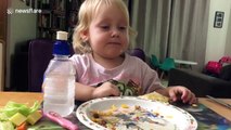 Baby falls asleep while eating pastie