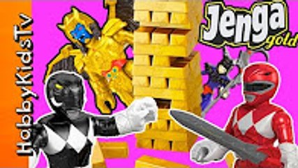 Power Rangers Get JENGA GOLD Game! Goldar + Rita Repulsa Steal Gold Game HobbyKidsTV
