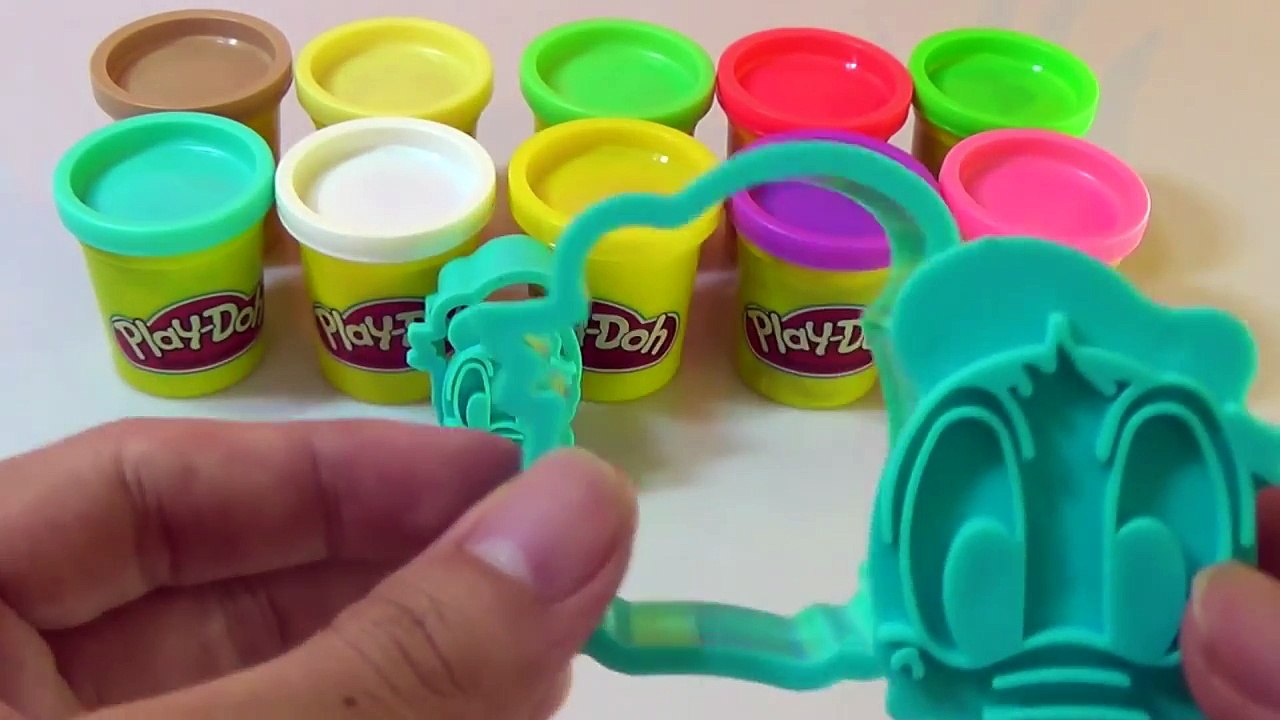 Learn Colors Play doh with Donald Duck, Mickey Mouse, Hello Kitty, Doremon Molds, Little Y