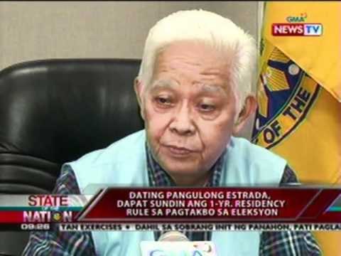 SONA: Dating Pangulong Estrada, dapat sundin ang 1-yr. residency rule sa pagtakbo sa eleksyon