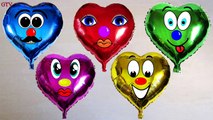 5 Faces Wet Balloons Compilation - Funny Hearts Water Balloon Finger Song - Learn colours