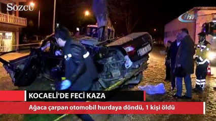 Ağaca çarpan otomobil hurdaya döndü