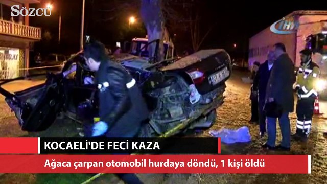 Ağaca çarpan otomobil hurdaya döndü
