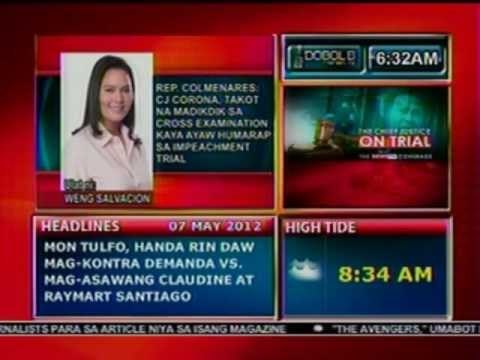 DB: Rep. Colmenares: Corona, takot na madikdik sa cross examination kaya ayaw humarap (050712)