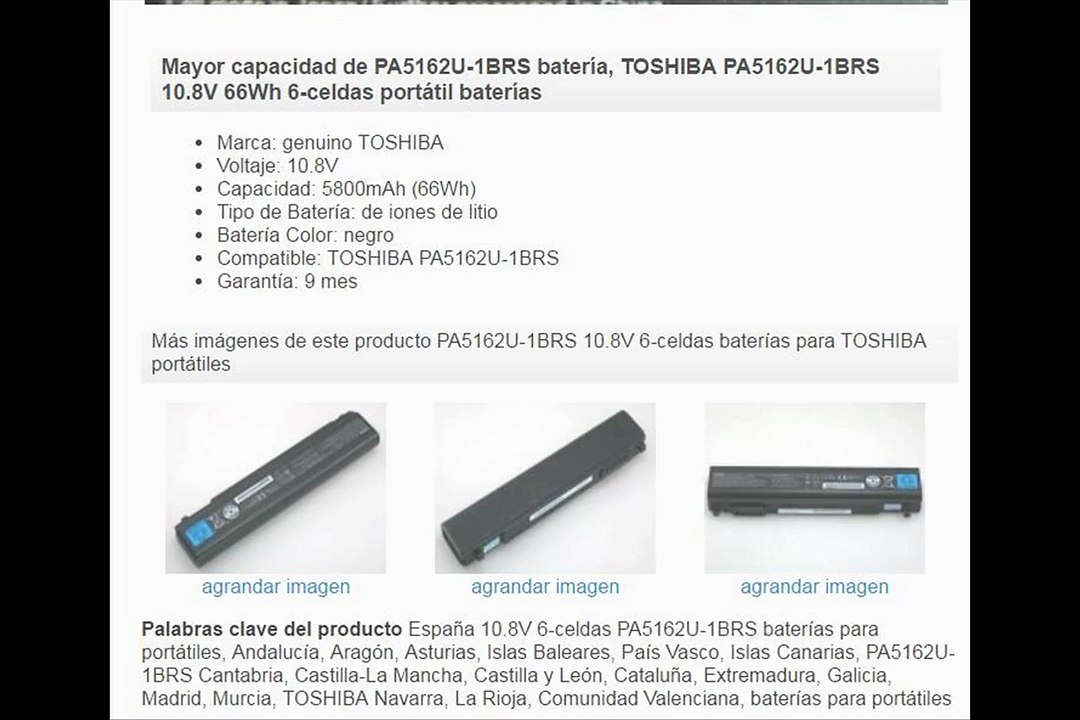 PA5162U-1BRS 10.8V 6-celdas baterías para TOSHIBA portátiles