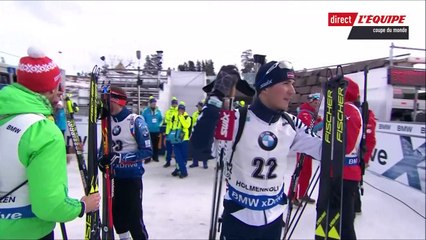 CdM biathlon à Oslo-Holmenkollen, mass-start H, 19 mars 2017 (après-course, podium et retour sur la saison de Martin Fourcade)