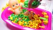 Learn Colors Baby Doll Bath Time M&Ms Candy Kinder Surprise and Colors Clay Slime