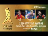 Who will be the 2016 Female Para Table Tennis Star?