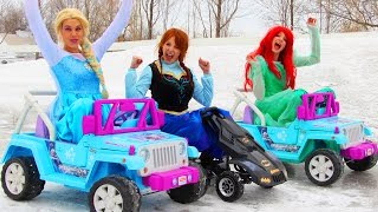 Frozen Elsa & Anna CAR RACE CHALLENGE! w/ Spiderman Joker Ariel Superman Batman Fun in Real Life