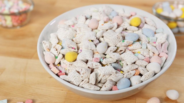 This Easter-Themed Puppy Chow Recipe Includes Marshmallow Bits and Cadbury Mini Eggs