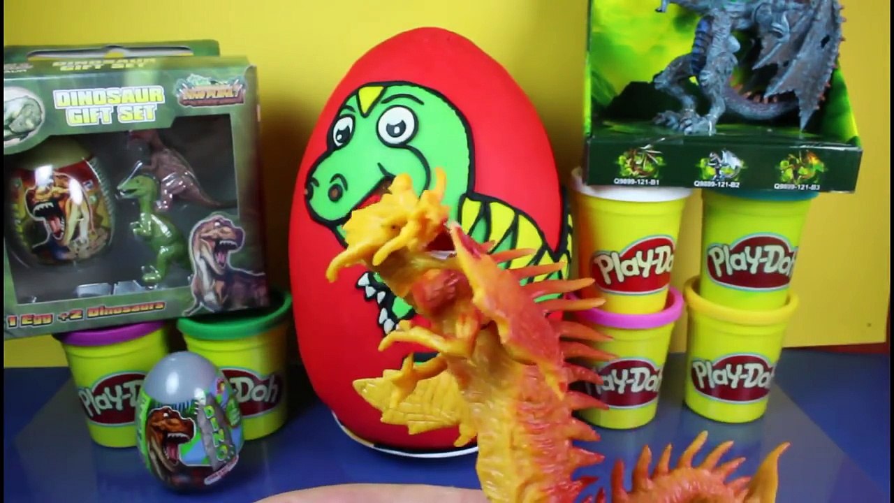 Giant Jurassic World Dinosaur Play Doh Surprise Egg with Velociraptor Blue Toy by ToyLabTV