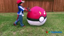 GIANT EGG POKEMON GO Surprise Toys Opening Huge PokeBall Egg Catch Pikachu In Real Life ToysReview-XrD5