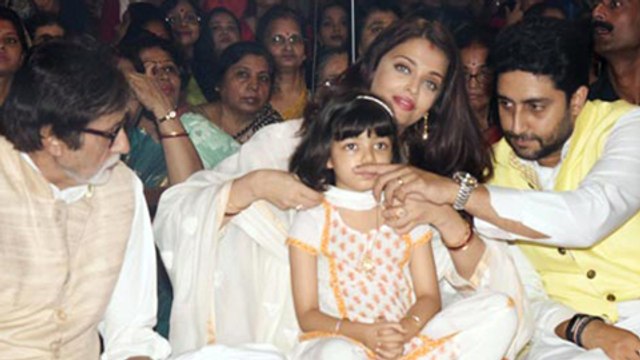 Aishwarya Rai and Aaradhya, Abhishek, Jaya, Amitabh Bachchan at Krishnaraj's Chautha