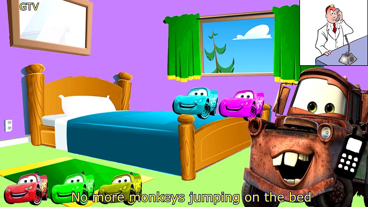 DISNEY CARS FIVE LITTLE MONKEYS JUMPING ON THE BED NURSERY RHYMES 5 LITTLE MONKEYS BABY