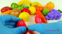 Learn Names of Fruits and Vegetables with toy velcro cutting food & Masha and the Bear