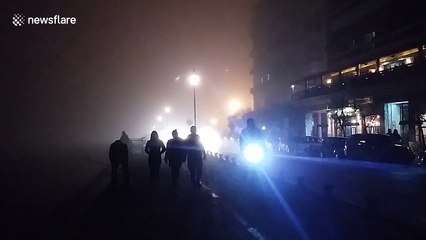 Thick fog blankets Thessaloniki, Greece