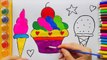 Teach Drawing Cake, Ice Cream to Kids - Coloring Pages Bows for Learning Colors