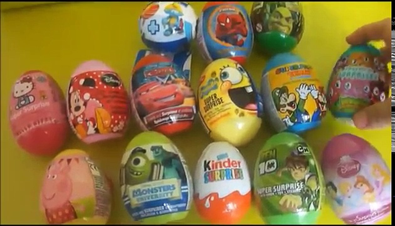 Surprise eggs unboxing Kinder Surprise disney egg toy surprise Spongebob Smurfs Hello Kitty Cars 2