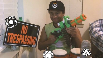 Overwatch: I played Orisa using a Nerf Chain Gun and Bongos (Yard Sign Included)