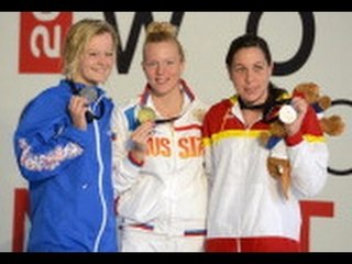 Swimming - women's 50m freestyle S12 medal ceremony - 2013 IPC Swimming World Championships
