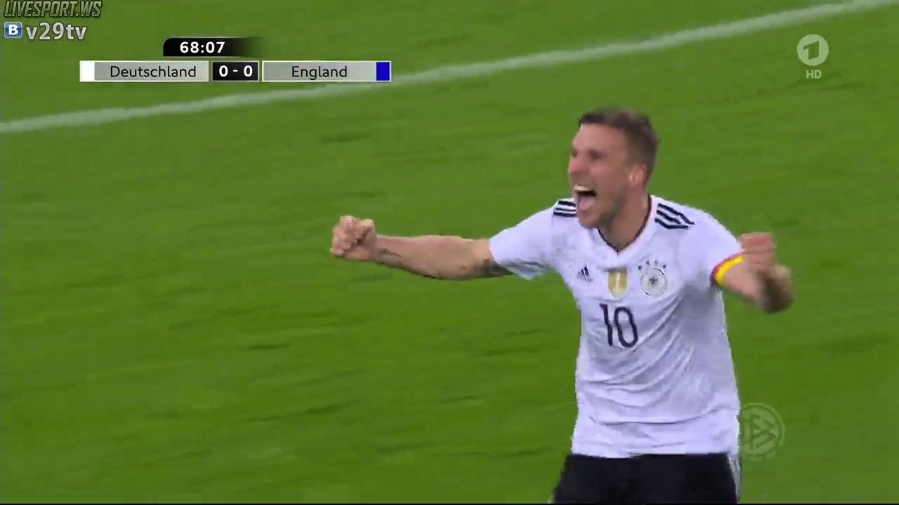 Lukas Podolski Goal HD - Germany 1 - 0 England - 22.03.2017 (Full Replay)