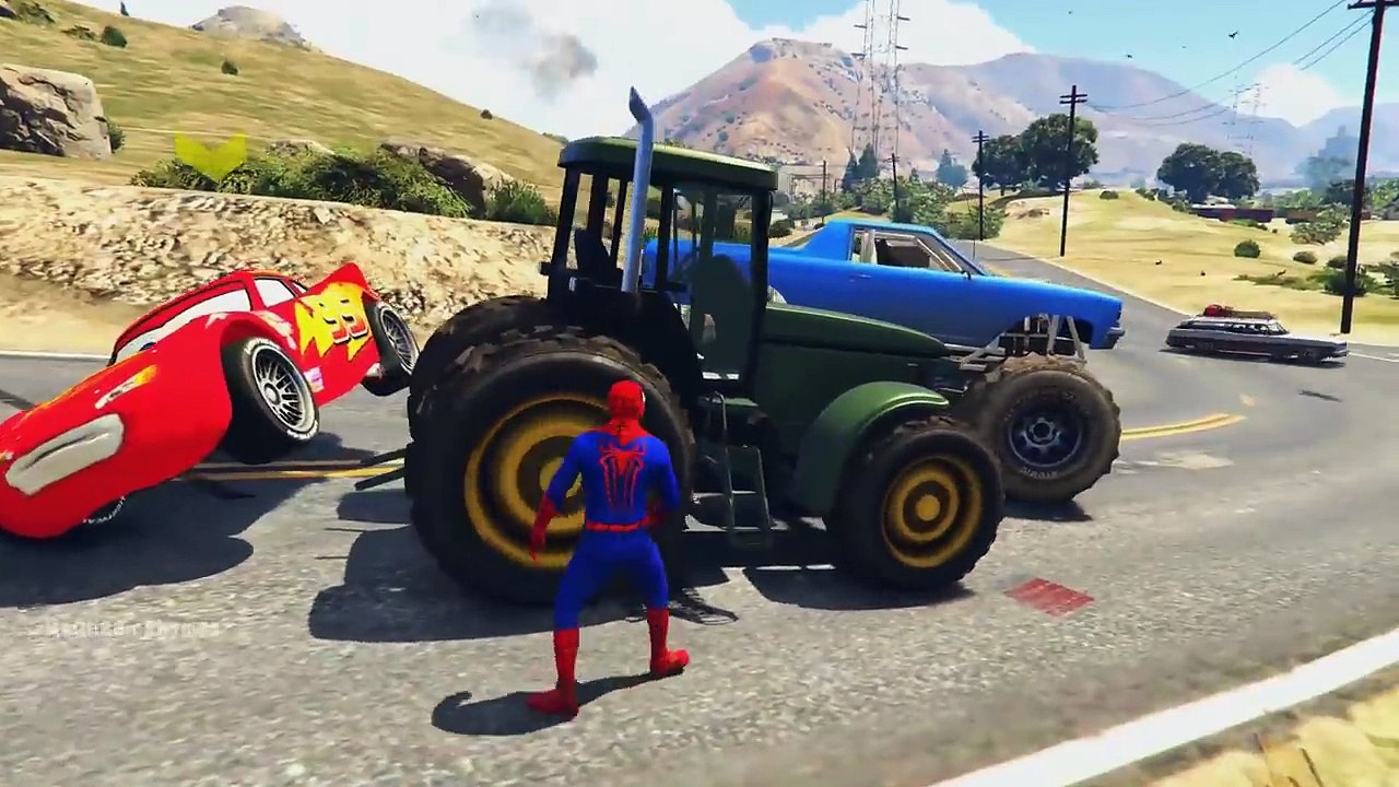SPIDERMAN Cartoon Train for Kids & LIGHTNING McQueen Monster Truck Nursery Rhymes Children