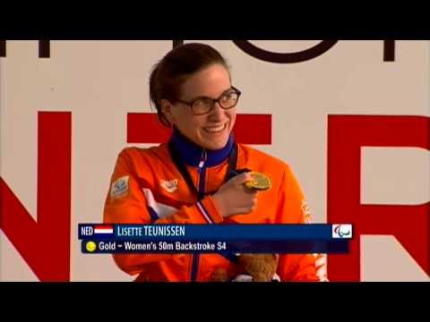 Swimming - women's 50m backstroke S4 medal ceremony - 2013 IPC Swimming World Championships Montreal