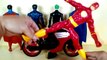 DC superheroes with Motorbike - Robin, Superman, Batman, the Flash, Joker superhero action
