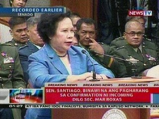 NTL: Sen. Santiago, binawi ang pagharang sa confirmation ni incoming DILG Sec. Roxas