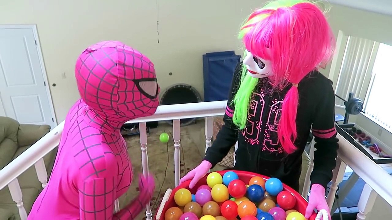 Joker vs Joker Girl! w_ Pink Spidergirl & Batman - Spiderman vs T Rex - Funny Superheroes  -)-nrGKuGfsAO0
