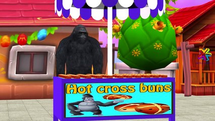 Dinosaurs, King Kong And Godzilla Cartoons Singing Hot Cross Buns Children Nursery Rhymes