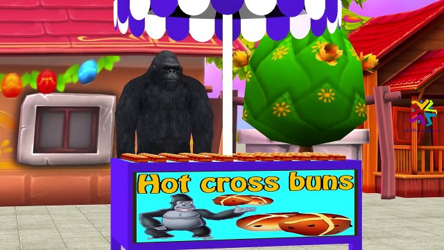 Dinosaurs, King Kong And Godzilla Cartoons Singing Hot Cross Buns Children Nursery Rhymes