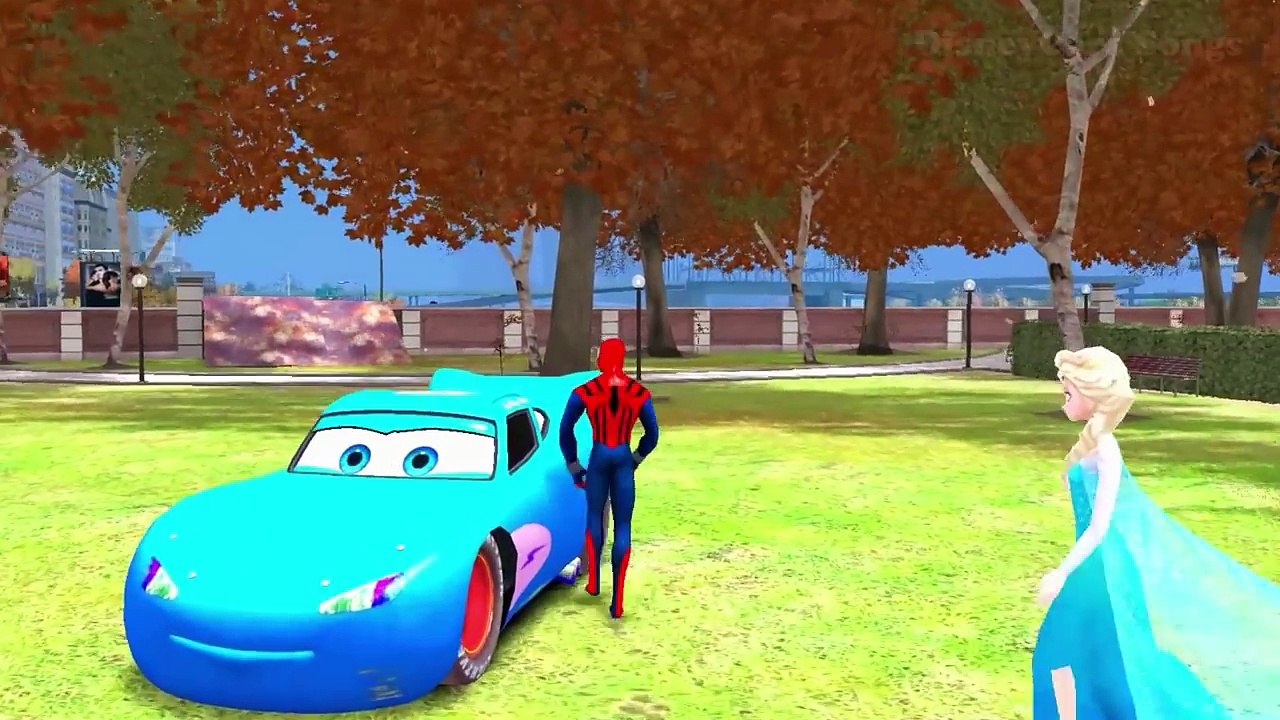 MONSTER TRUCKS MCQUEEN CARS & SPIDERMAN CAR! Frozen Elsa + Finger Family Song Nursery Rhym