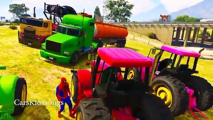 TRACTORS PARTY in Spiderman Cartoon with Cars for Kids and Nursery Rhymes Songs for Childr