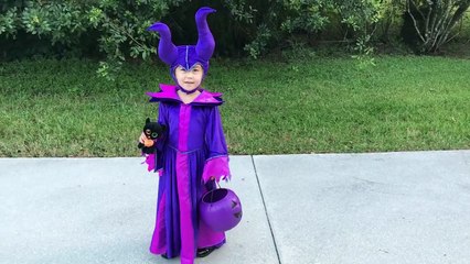 Evil Girl Maleficent, Paw Patrol Marshall & Captain America go Trick or Treating on Halloween-avC