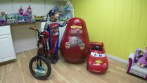 GIANT EGG SURPRISE TOYS Glowing Disney Cars Lightning McQueen PowerWheels Ride On Car & Bicycle-zC-8c
