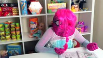 Spiderman vs Joker vs Frozen Elsa - Frozen Elsa Pink Spidergirl Rainbow Hair! - Funny Superheroes  -)-lfD