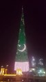 Burj Khalifa lights up with the Green  Pakistan National Flag