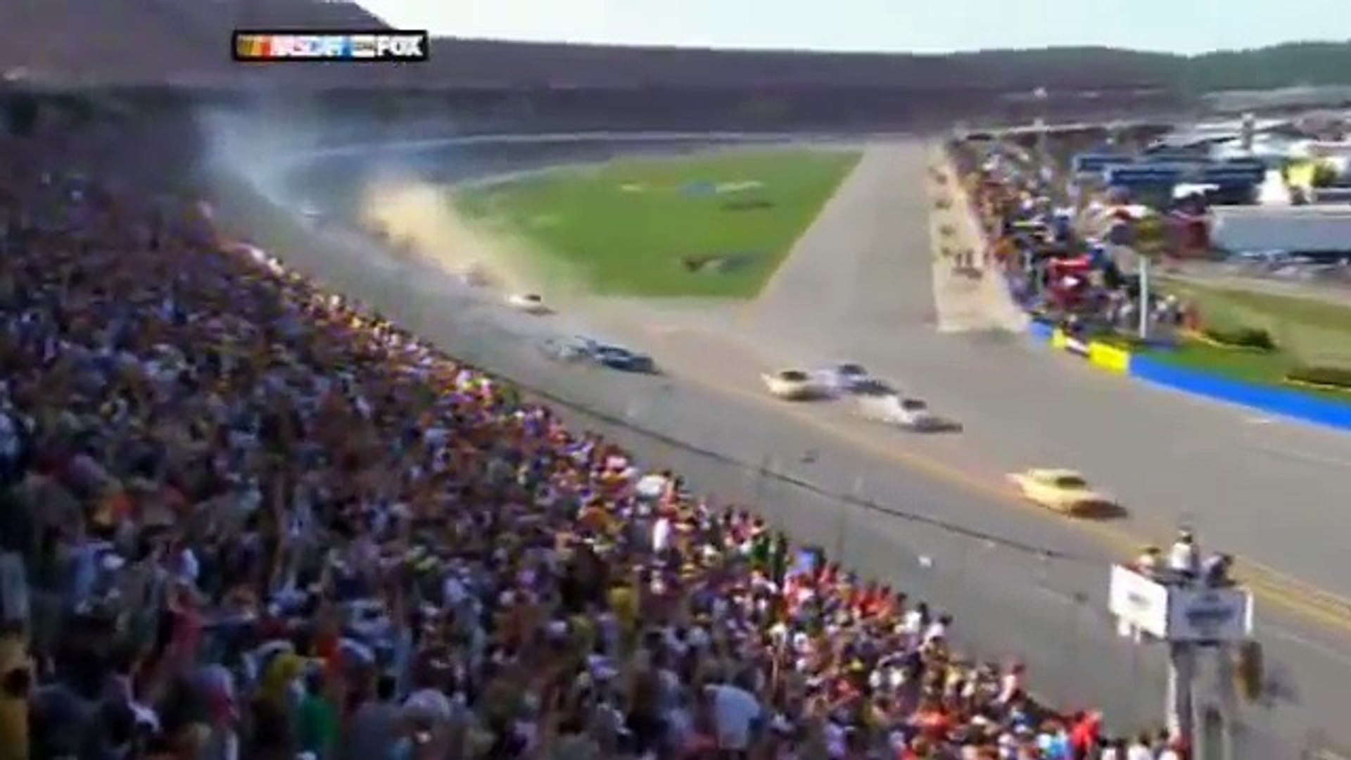 Wild Crash Carl Edwards Goes Airborne And Into The Fence Just Short Of The Finish Line At Talladega Dailymotion Video