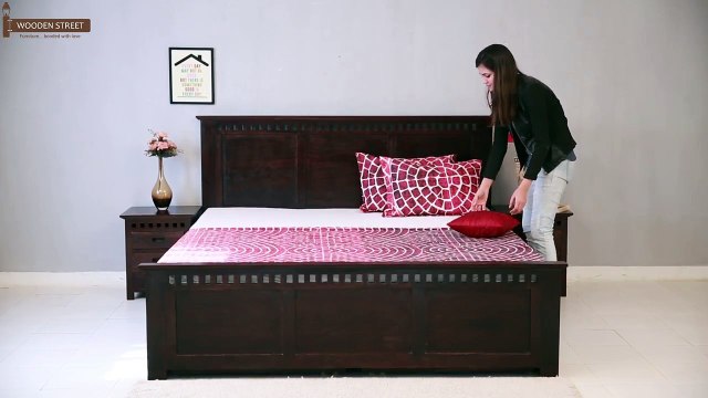 Double Beds - Buy Adolph Bed with Storage (Walnut Finish) at Wooden Street