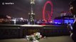 Flowers on Westminster bridge in tribute to victims of terror attack