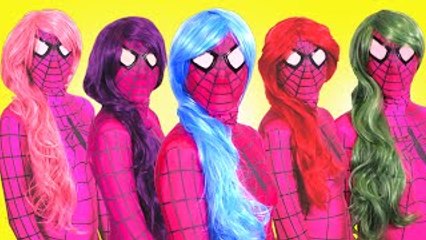 Pink Spidergirl Gets Rainbow Hair! w/ Spiderman Arrested, Frozen Elsa & Joker! Funny Superheroes :)