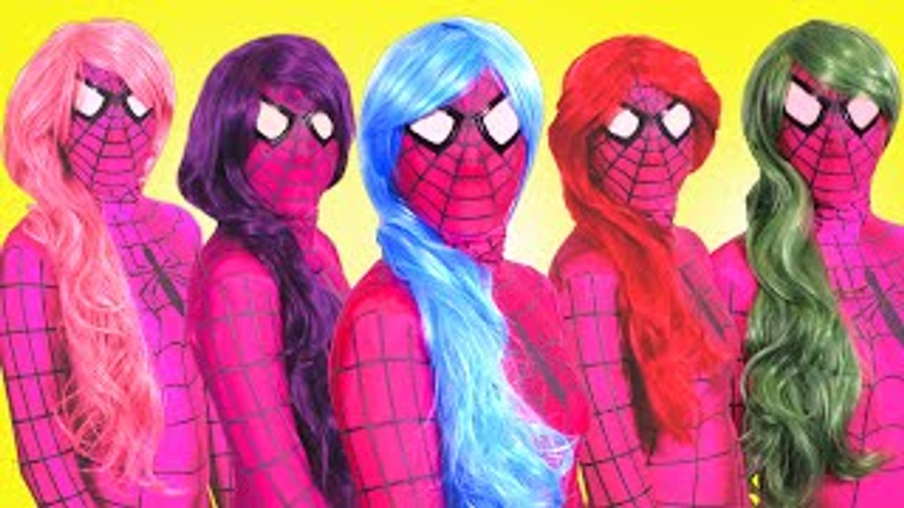 Pink Spidergirl Gets Rainbow Hair! w/ Spiderman Arrested, Frozen Elsa & Joker! Funny Superheroes :)