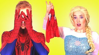 Spiderman Loses His Mask! w/ Frozen Elsa, Pink Spidergirl, Bubble Gum & Joker! Funny Superheroes :)