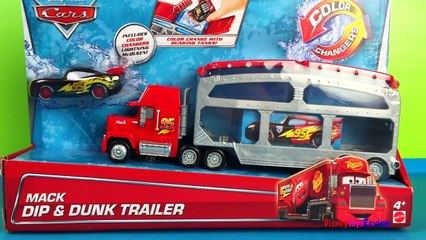 Download Video: Disney Pixar Cars Color Changers Lightning McQueen Mack Dip & Dunk Trailer Sheriff Sally R