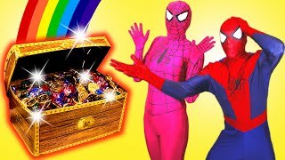 Spiderman & Pink Spidergirl Find a Treasure! w/ Frozen Elsa Mermaid, Prank & Joker! Superhero Fun :)